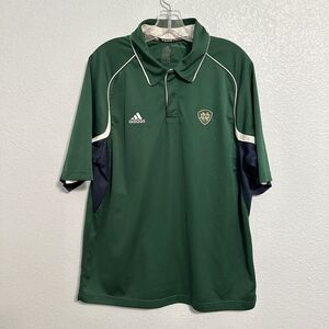 University of Notre Dame Adidas Size L Polo Green Climacool Short Sleeve NCAA